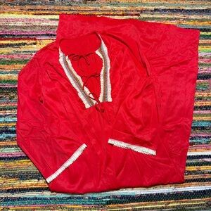 Vintage 70s Red Maxi Lounge Dress – Lace Trim Boho Peasant Style (Size M USA)
